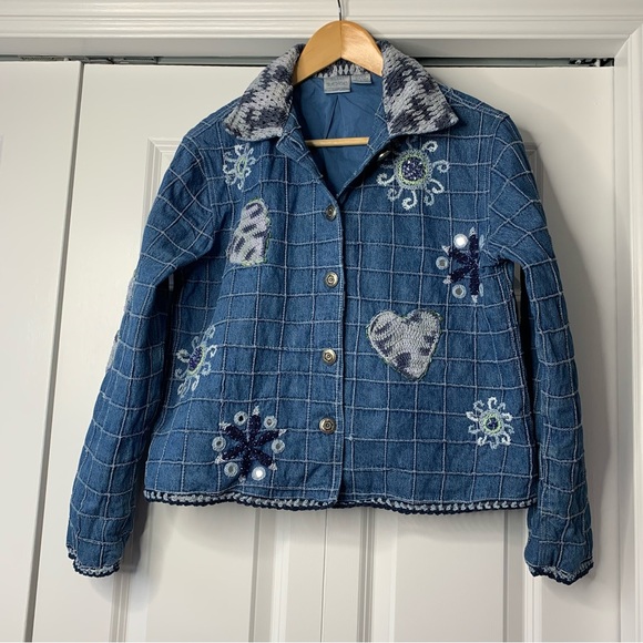 Blue Bayou Jackets & Blazers - Blue Bayou Patchwork Embroidered Crochet Beaded Boho Denm jacket Women Size US S